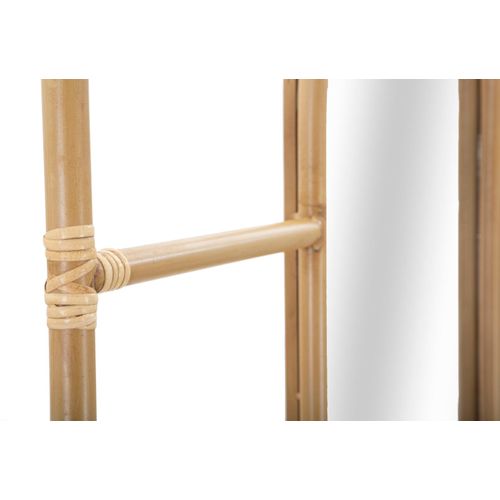 Miroir Sur Pied Rectangulaire 77,5x151 Cm Style Boho Chic Avec Rotin Et Porte-manteaux