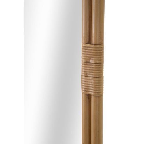 Miroir Sur Pied Rectangulaire 77,5x151 Cm Style Boho Chic Avec Rotin Et Porte-manteaux