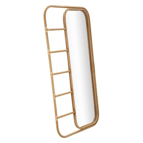 Miroir Sur Pied Rectangulaire 77,5x151 Cm Style Boho Chic Avec Rotin Et Porte-manteaux