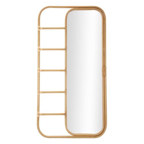 Miroir Sur Pied Rectangulaire 77,5x151 Cm Style Boho Chic Avec Rotin Et Porte-manteaux