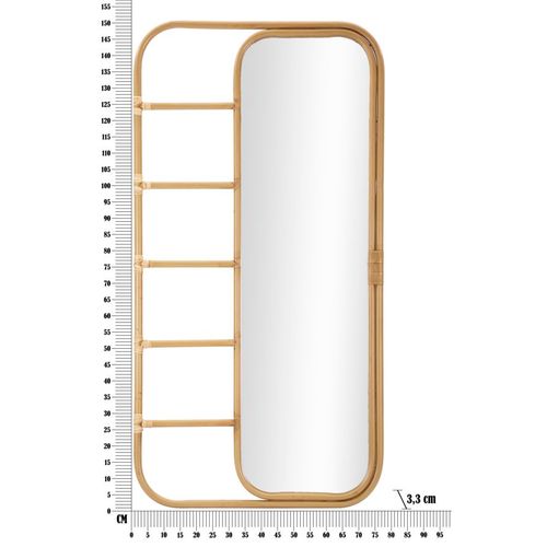 Miroir Sur Pied Rectangulaire 77,5x151 Cm Style Boho Chic Avec Rotin Et Porte-manteaux