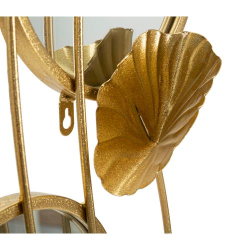 Composition Miroirs Muraux Ronds 65x88 Cm Avec Cadre Doré Et Décor Feuilles