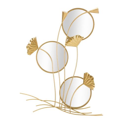 Composition Miroirs Muraux Ronds 65x88 Cm Avec Cadre Doré Et Décor Feuilles