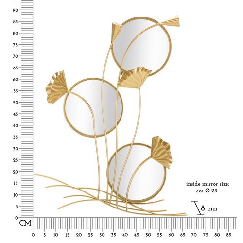 Composition Miroirs Muraux Ronds 65x88 Cm Avec Cadre Doré Et Décor Feuilles