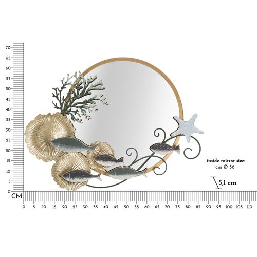Miroir Mural Poissons 88,9x65,4 Cm Cadre Doré Avec Corail Et Étoiles De Mer