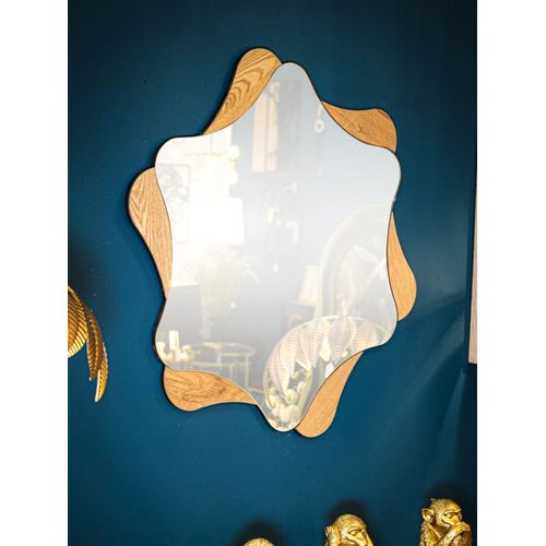 Miroir Mural Étoile 80 Cm Avec Décor Bois Rond Moderne