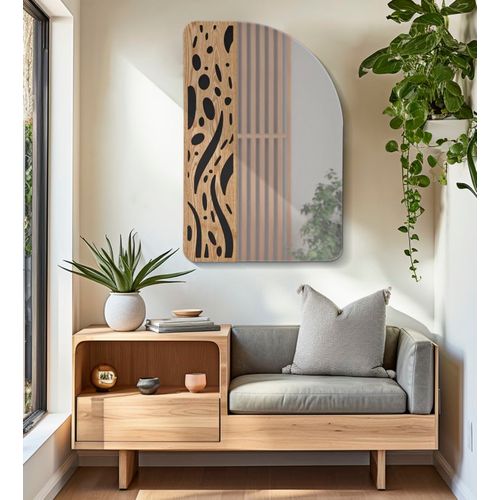 Miroir Mural Moderne 60x90 Cm Avec Décor Bois Rond Et Doux