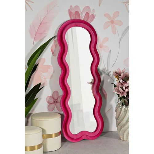 Miroir Mural 60x160 Cm Cadre Velours Fuchsia Vague Pour Intérieur Moderne
