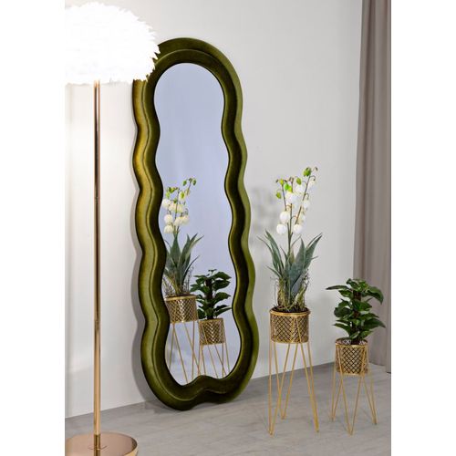 Miroir Mural 60x160 Cm Cadre Velours Vert Ondulé Pour Intérieur Moderne