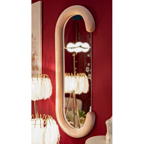 Miroir Mural 60x160 Cm Cadre Velours Rose Forme C Pour Salon Et Chambre