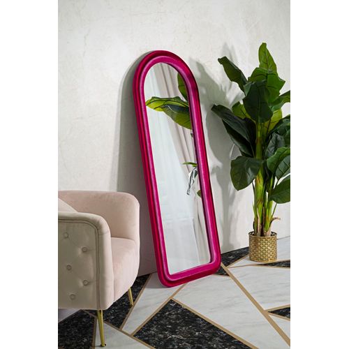 Miroir Mural 60x160 Cm Cadre Velours Fuchsia Arche Pour Salon Et Chambre