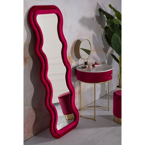 Miroir Mural 60x160 Cm Cadre Velours Fuchsia Ondulé, Élégance Moderne