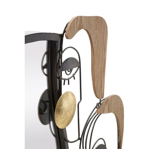 Miroir Mural Visages Cubistes 83x80 Cm Métal Et Bois Noir, Brun Et Doré