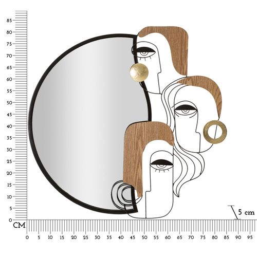 Miroir Mural Visages Cubistes 83x80 Cm Métal Et Bois Noir, Brun Et Doré