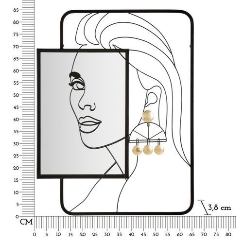 Miroir Mural Moderne Noir 65x85 Cm Visage Féminin Avec Détails Dorés
