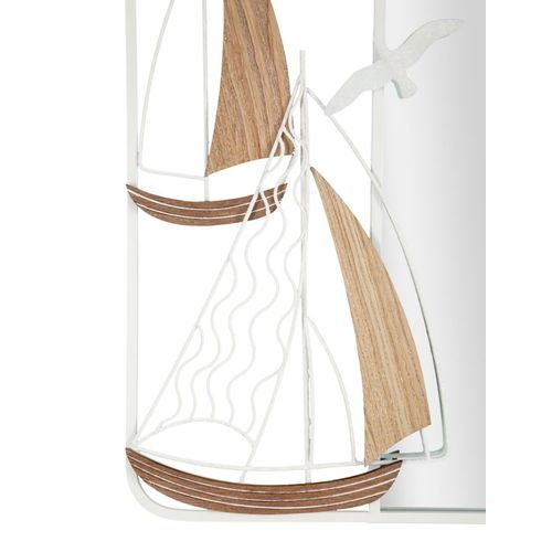 Miroir Mural Carré 60x60 Cm Cadre Blanc Décor Voiliers Bois