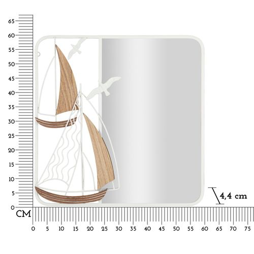 Miroir Mural Carré 60x60 Cm Cadre Blanc Décor Voiliers Bois