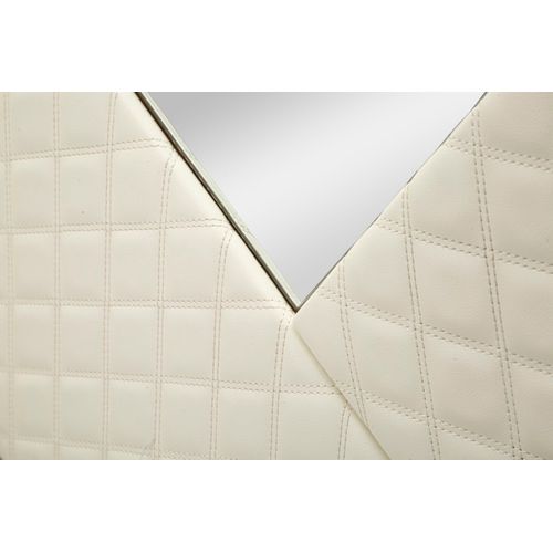 Miroir Mural Rond Ø80 Cm Blanc Et Or Avec Détails Cuir Capitonné