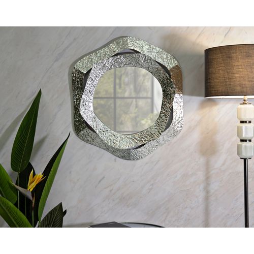 Miroir Mural Argenté 66x75 Cm En Métal Design Arrondi