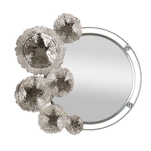 Miroir Mural Argenté 85x80 Cm Avec Décor Floral Élégant En Métal