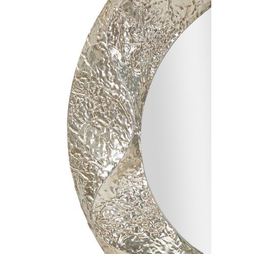 Miroir Rond Argenté Ø104 Cm Avec Cadre Martelé Décoratif Élégant