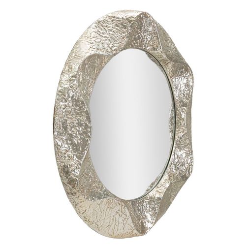 Miroir Rond Argenté Ø104 Cm Avec Cadre Martelé Décoratif Élégant