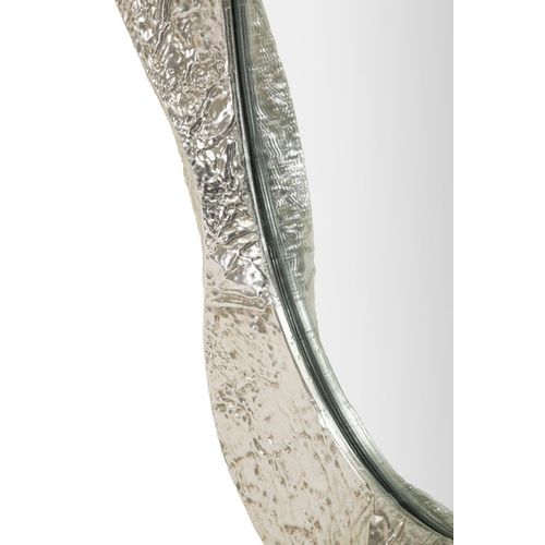 Miroir Ovale Argenté 87,5x128 Cm Avec Cadre Martelé Décoratif