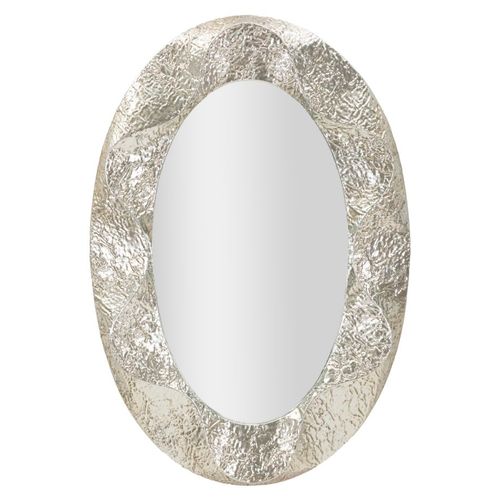Miroir Ovale Argenté 87,5x128 Cm Avec Cadre Martelé Décoratif