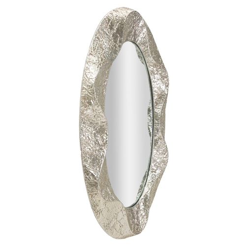 Miroir Ovale Argenté 87,5x128 Cm Avec Cadre Martelé Décoratif