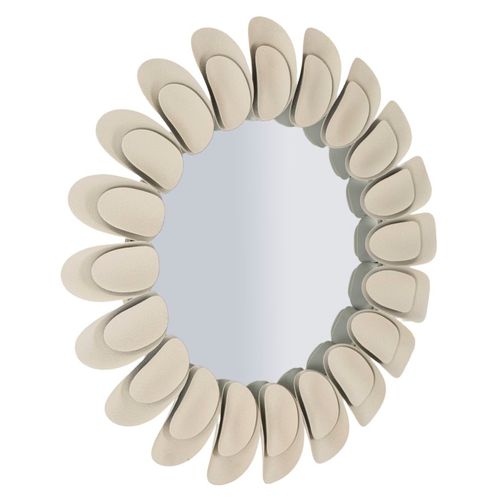 Miroir Mural Rond Ø85 Cm Avec Cadre Effet Pierre Crème Naturel