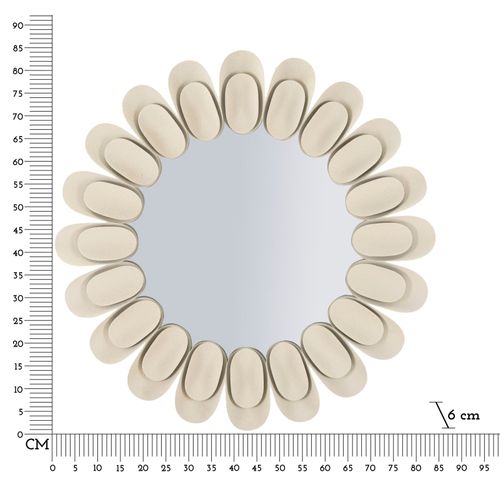 Miroir Mural Rond Ø85 Cm Avec Cadre Effet Pierre Crème Naturel
