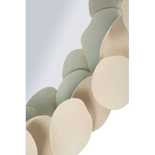 Miroir Mural Rond Ø85 Cm Avec Cadre Décoratif Effet Pierre Crème