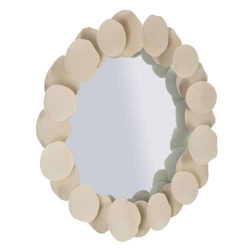 Miroir Mural Rond Ø85 Cm Avec Cadre Décoratif Effet Pierre Crème