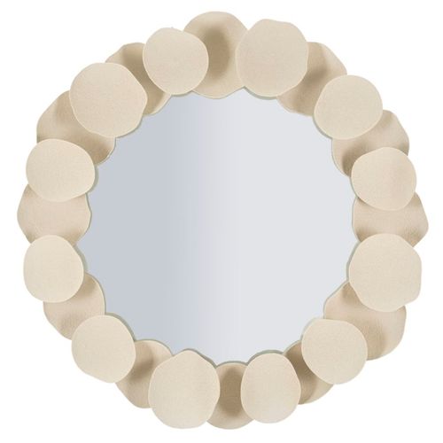 Miroir Mural Rond Ø85 Cm Avec Cadre Décoratif Effet Pierre Crème