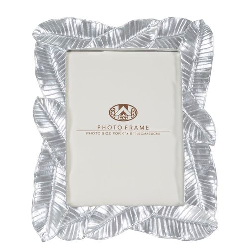 Cadre Photo Argenté 23x27,5 Cm En Résine Avec Décor Feuille Élégante