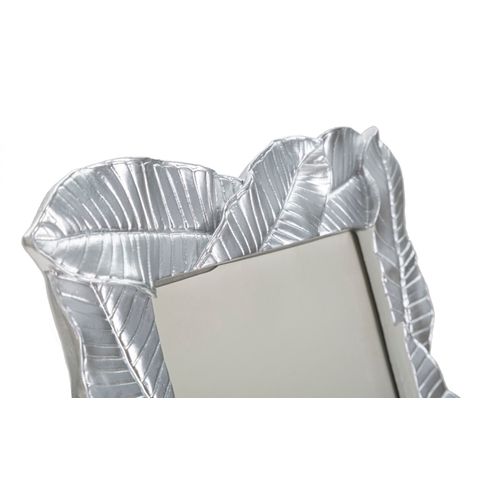 Cadre Photo Argenté 23x27,5 Cm En Résine Avec Décor Feuille Élégante