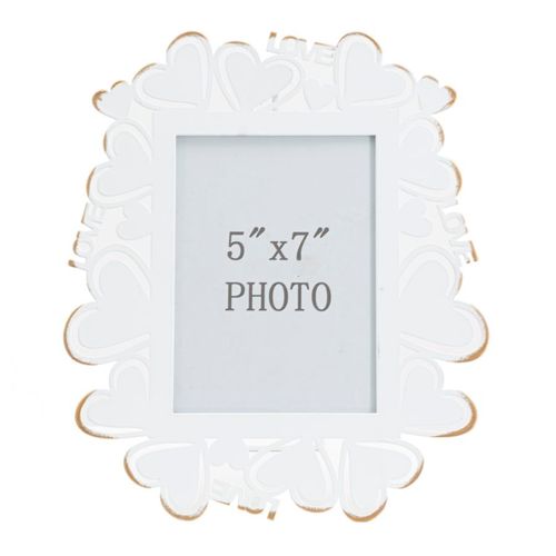 Cadre Photo Blanc Et doré 25x14,5x27,7 Cm En Métal Avec Motifs Cœurs Élégants