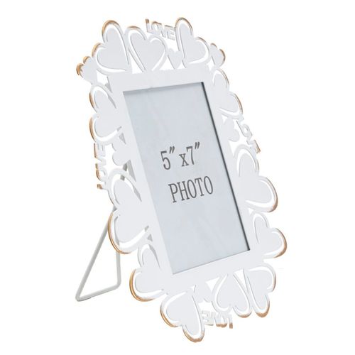 Cadre Photo Blanc Et doré 25x14,5x27,7 Cm En Métal Avec Motifs Cœurs Élégants