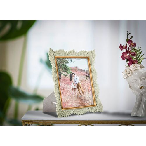 Cadre Photo Décoratif Crème Et Or En Résine Avec Feuilles 28,5x3x34 Cm