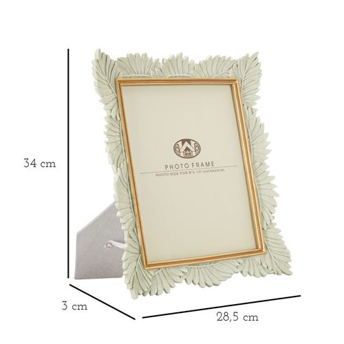 Cadre Photo Décoratif Crème Et Or En Résine Avec Feuilles 28,5x3x34 Cm