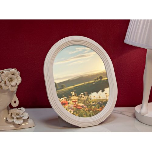 Cadre Photo Ovale Moderne En Résine Blanche 25x2x30 Cm Pour Photo 20x25 Cm