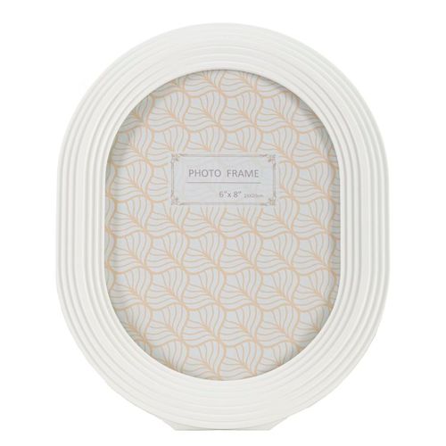 Cadre Photo Ovale Moderne En Résine Blanche 20x2x25 Cm Pour Photo 15x20 Cm