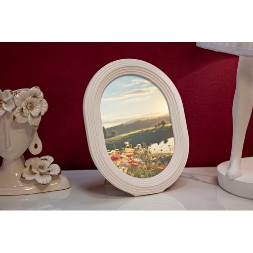 Cadre Photo Ovale Moderne En Résine Blanche 20x2x25 Cm Pour Photo 15x20 Cm