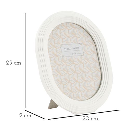 Cadre Photo Ovale Moderne En Résine Blanche 20x2x25 Cm Pour Photo 15x20 Cm
