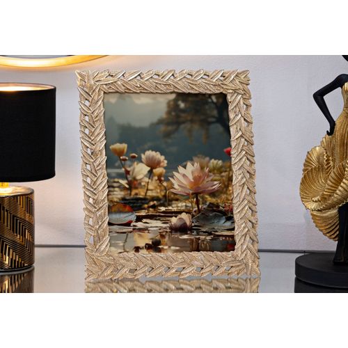Cadre Photo Rectangulaire Doré En Résine Motif Feuilles 26,7x31,8 Cm Photo 20x25 Cm