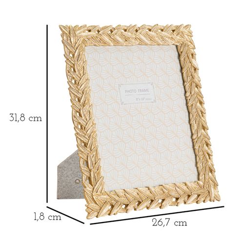 Cadre Photo Rectangulaire Doré En Résine Motif Feuilles 26,7x31,8 Cm Photo 20x25 Cm