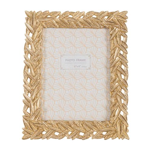Cadre Photo Rectangulaire Doré En Résine Motif Feuilles 21,8x27 Cm Photo 15x20 Cm