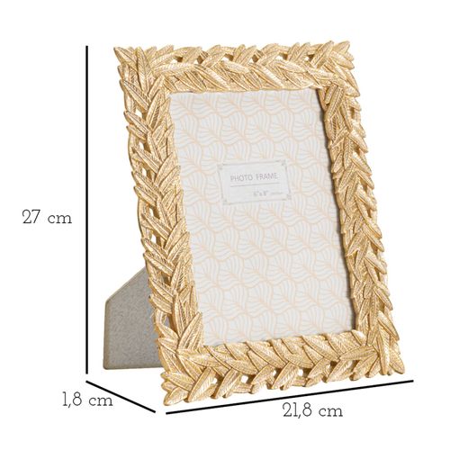 Cadre Photo Rectangulaire Doré En Résine Motif Feuilles 21,8x27 Cm Photo 15x20 Cm