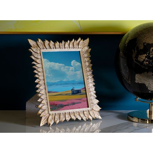 Cadre Photo Rectangulaire Doré En Résine Motif Pétales 23x28 Cm Pour Photo 15x20 Cm