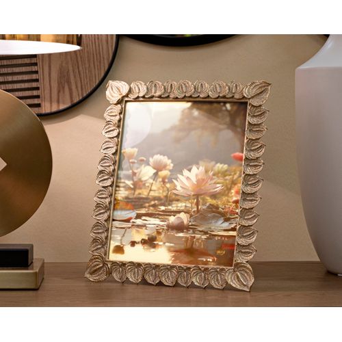 Cadre Photo Rectangulaire Doré En Résine Motif Pétales 26x31 Cm Pour Photo 20x25 Cm